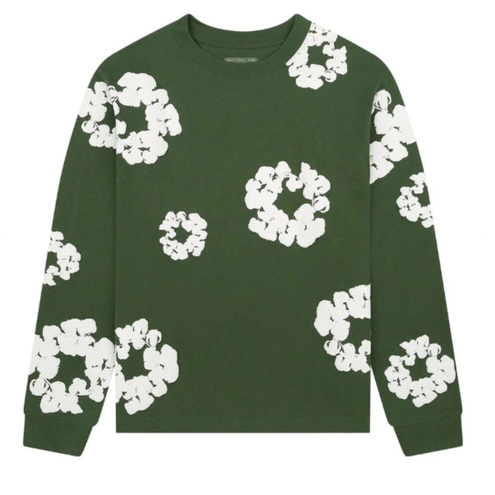 Denim Tears Cotton Wreath Long Sleeve Tee Mens XL Green Floral NEW